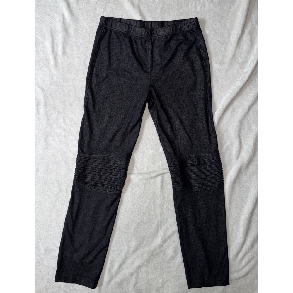 Elan Faux Leather Moto Leggings Black Ribbed Knee Coated Leggings Womens Large